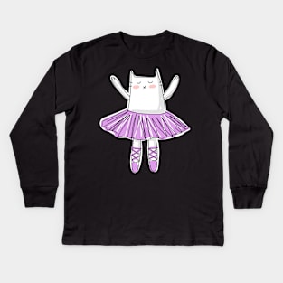 Purple Ballerina Cat Kids Long Sleeve T-Shirt